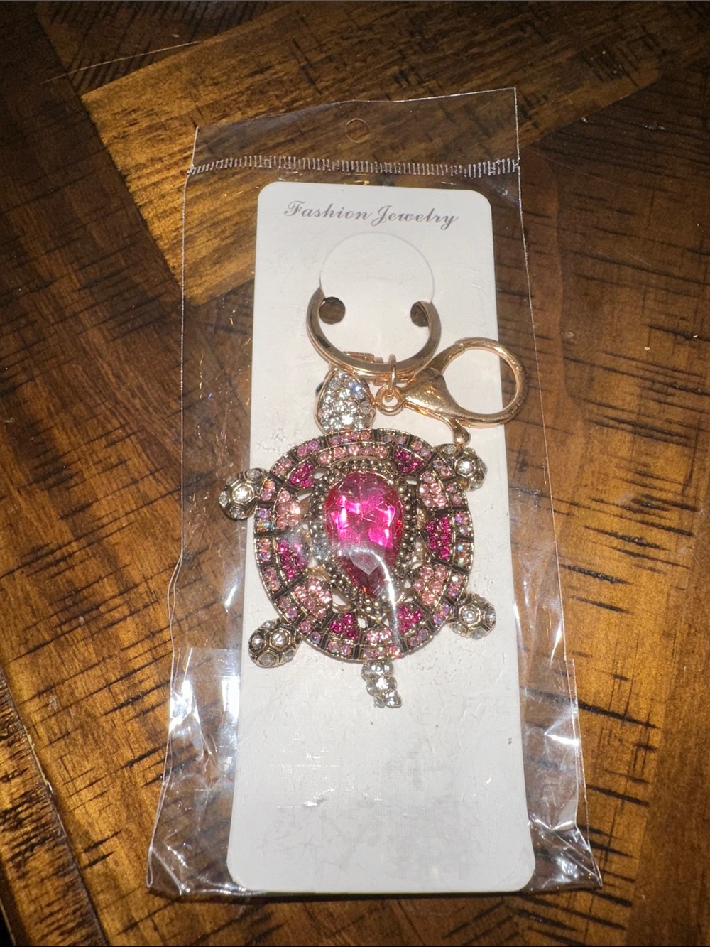 Fashion Jewelry Gold-Tone Turtle Brooch with Bright Pink Crystals